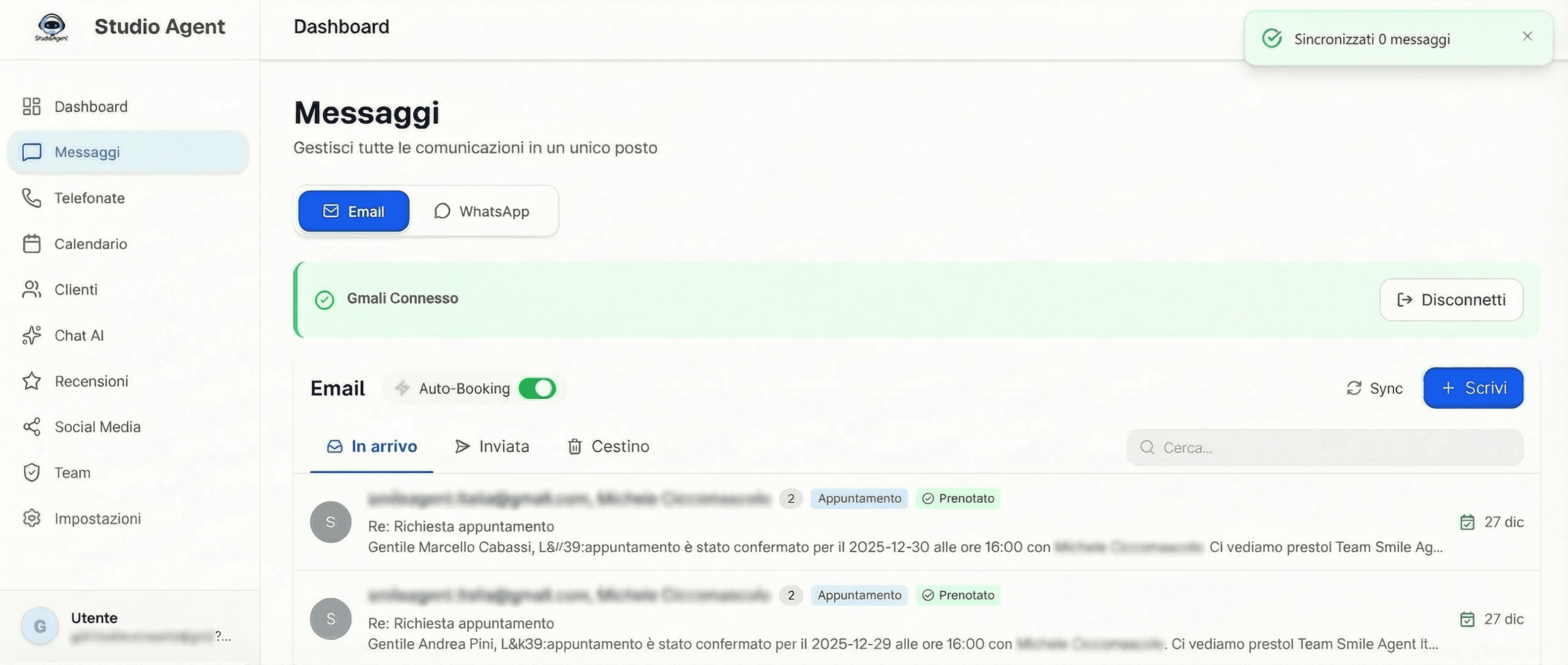 StudioAgent Dashboard - Gestione unificata email e WhatsApp per amministratori condominio